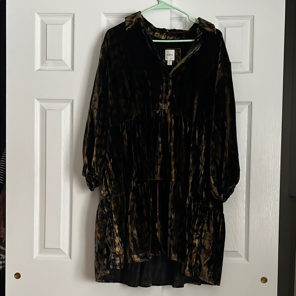 Anthropologie Velvet Tunic Dress in Black and Brown